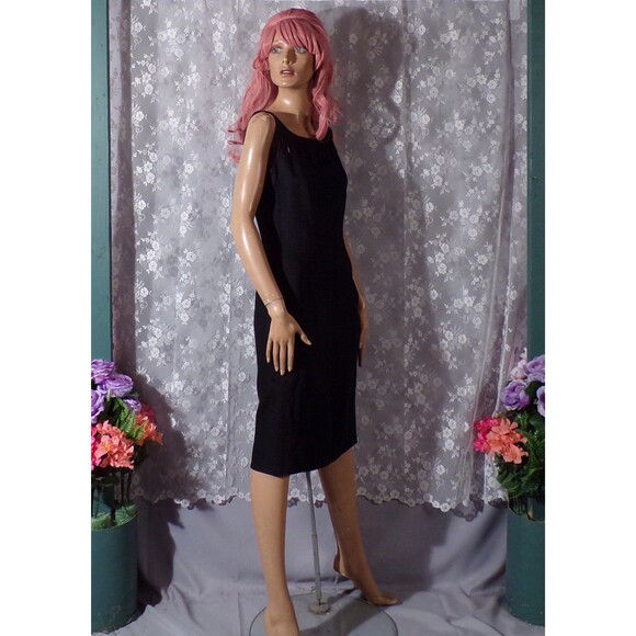 Vintage 60s Black Cocktail Dress Linen Cut Outs Classic 1960s Size Medium - Picture 3 of 6